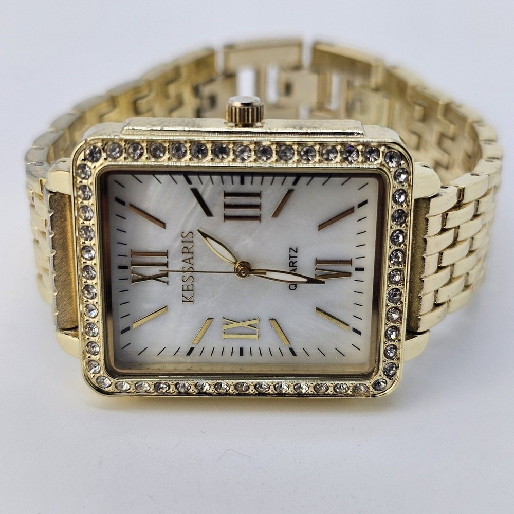 Kessaris Women's Watch 32MM White Dial Gold Tone Bracelet 7.5" Wrist New Battery